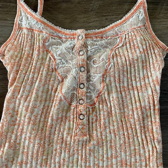 Free People Tops - Y2k Free People boho orange floral cottagecore lace accent tank top S